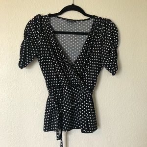 Express Polka Dot Tie Waist Blouse